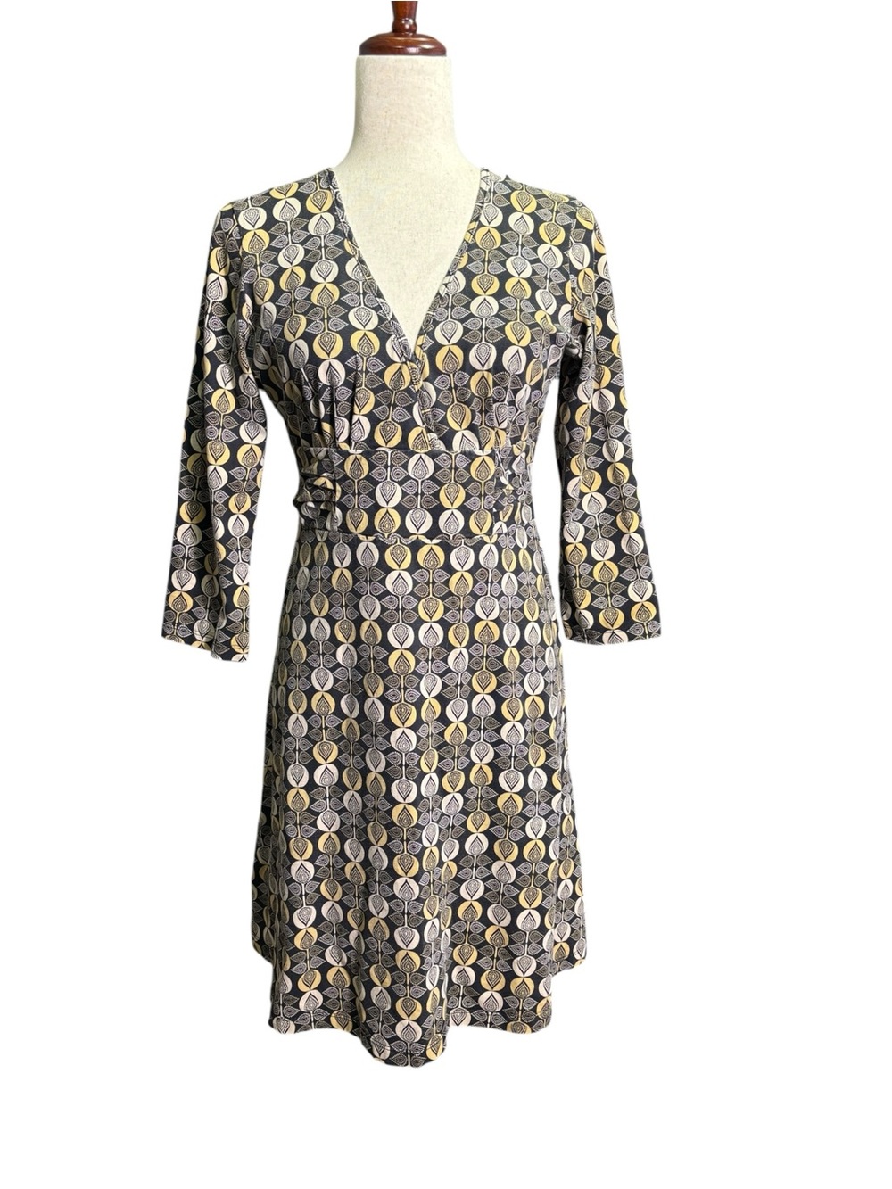 Patagonia Organic Cotton Faux Wrap Dress Women’s Geometric Leaf Print Medium